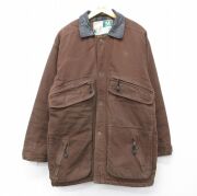 XL★古着 Wear Guard 長袖 ジャケット メンズ 00年代 00s 襟レザー ダック地 シンサレート 大きいサイズ ロング丈 コットン 茶他 内側フランネル【spe】 26feb20