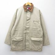 XL★古着 トミーヒルフィガー 長袖 ブランド ジャケット メンズ 90年代 90s 襟コーデュロイ 大きいサイズ ロング丈 コットン ベージュ系他 内側キルティング【spe】 26feb25