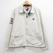 XL★古着 トミーヒルフィガー 長袖 ブランド ジャケット スイングトップ メンズ 90年代 90s ワンポイントロゴ ハードロックホテル 大きいサイズ ベージュ【spe】 26feb25