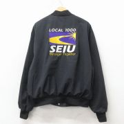 XL★古着 長袖 ジャケット メンズ 90年代 90s SEIU 刺繍 大きいサイズ USA製 黒【spe】 26apr04