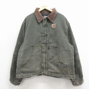 XL★古着 カーハート トラディショナル 長袖 ジャケット メンズ 90年代 90s ダック地 大きいサイズ 襟コーデュロイ USA製 緑 内側キルティング【spe】 26apr17