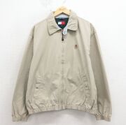 XL★古着 トミーヒルフィガー 長袖 ブランド ジャケット スイングトップ メンズ 90年代 90s ワンポイントロゴ コットン ベージュ【spe】 26apr17