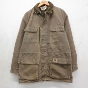 XL★古着 カーハート 長袖 ジャケット メンズ 90年代 90s ダック地 ロング丈 コットン USA製 茶系【spe】 26may07