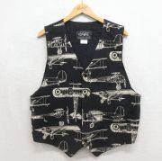 M★古着 ベスト メンズ 90年代 90s 飛行機 USA製 ブラック【spe】 26jun15