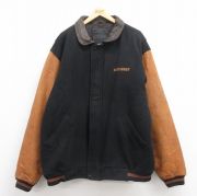 XL★古着 ゴールデンベア 長袖 スタジャン メンズ 90年代 90s コンバース 袖レザー 大きいサイズ ロング丈 ツートンカラー USA製 黒 ブラック 内側キルティング 【spe】 25oct02 中古 アウター ジャンパー ブルゾン