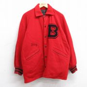 XL★古着 長袖 スタジャン メンズ 70年代 70s B ロング丈 リバーシブル ラグラン ウール 赤他 レッド 【spe】 25oct20 中古 アウター ジャンパー ブルゾン