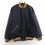 XL★古着 長袖 スタジャン メンズ 90年代 90s 袖レザー 大きいサイズ ウール USA製 黒 ブラック 内側キルティング 【spe】 25oct20 中古 アウター ジャンパー ブルゾン