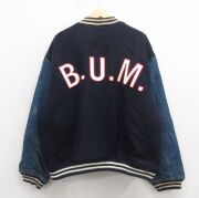 XL★古着 b.u.m.equipment 長袖 スタジャン メンズ 大きいサイズ 紺 内側キルティング【spe】 26jan24