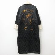 L★古着 長袖 ビンテージ ガウン 羽織り 60年代 60s ドラゴン 龍 ロング丈 黒他【spe】 26apr24