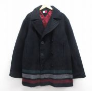 XL★古着 トミーヒルフィガー TOMMY HILFIGER 長袖 ブランド ウール ピーコート Pコート メンズ 90年代 90s 大きいサイズ ロング丈 黒 ブラック 内側キルティング 【spe】 25oct17 中古 アウター