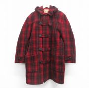 XL★古着 ウールリッチ WOOLRICH 長袖 ビンテージ ウール コート メンズ 70年代 70s 大きいサイズ ロング丈 タロン 赤 レッド チェック 【spe】 25oct29 中古 アウター