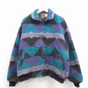 XL★古着 長袖 ウール ジャケット メンズ 90年代 90s ネイティブ柄 ラグ柄 USA製 紫他 内側キルティング【spe】 25dec11