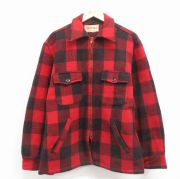 XL★古着 メルトン 長袖 ビンテージ ウール ジャケット メンズ 50年代 50s 赤 バッファロー チェック【spe】 25dec27