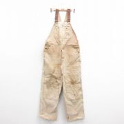 W38★古着 カーハート Carhartt オーバーオール メンズ 90年代 90s ダブルニー ダック地 コットン USA製 ベージュ カーキ 【spe】 25sep20 中古 ボトムス