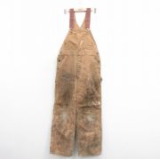 W36★古着 カーハート Carhartt オーバーオール メンズ 80年代 80s ダブルニー ダック地 コットン USA製 茶 ブラウン 【spe】 25nov01 中古 ボトムス