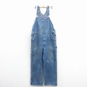 W42★古着 ディッキーズ オーバーオール メンズ 80年代 80s 大きいサイズ コットン USA製 紺 デニム【spe】 25nov17