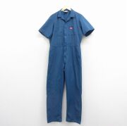 W37★古着 ディッキーズ 半袖 ワーク ツナギ メンズ 90年代 90s 開襟 オープンカラー タロン 紺【spe】 26mar14