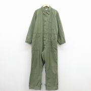 W43★古着 長袖 ミリタリー ベイカー ツナギ メンズ 80年代 80s 大きいサイズ 緑【spe】 26mar14