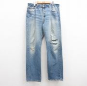 W37★古着 ジーンズ Levis リーバイス 501 メンズ 90年代 90s ヒゲ コットン USA製 紺 ネイビー デニム 【spe】 25jul17 中古 ボトムス ジーパン Gパン ロング パンツ