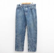 W35★古着 ジーンズ Levis リーバイス 501 メンズ 90年代 90s ケミカルウォッシュ コットン USA製 紺 ネイビー デニム 【spe】 25oct30 中古 ボトムス ジーパン Gパン ロング パンツ
