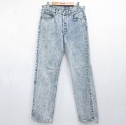 W32★古着 ジーンズ Levis リーバイス 501 メンズ 90年代 90s ケミカルウォッシュ コットン USA製 ネイビー デニム【spe】 26jun25