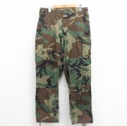 W34★古着 ミリタリー カーゴ パンツ メンズ 90年代 90s ウッドランドカモ USA製 緑 グリーン 迷彩 【spe】 25sep25 中古 ボトムス ロング