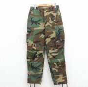 W30★古着 ミリタリー カーゴ パンツ メンズ 80年代 80s コンバット リップストップ ウッドランドカモ コットン USA製 緑 迷彩【spe】 26apr09