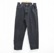 W32★古着 トミーヒルフィガー TOMMY HILFIGER ブランド ジーンズ メンズ 90年代 90s コットン USA製 黒 ブラック デニム 【spe】 25jul24 中古 ボトムス ジーパン Gパン ロング パンツ