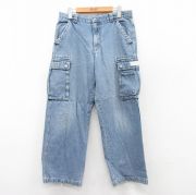 W31★古着 リー Lee カーゴ パンツ メンズ 紺 ネイビー デニム 【spe】 25sep10 中古 ボトムス ロング
