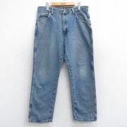 W35★古着 ラングラー Wrangler ジーンズ メンズ 00年代 00s ヒゲ コットン 紺 ネイビー デニム 【spe】 25sep12 中古 ボトムス ジーパン Gパン ロング パンツ