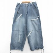W37★古着 ジーンズ メンズ 紺 ネイビー デニム 【spe】 25sep25 中古 ボトムス ジーパン Gパン ロング パンツ