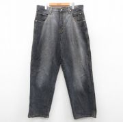 W36★古着 ジーンズ メンズ 00年代 00s コットン 黒 ブラック デニム 25oct03 中古 ボトムス ジーパン Gパン ロング パンツ