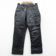 W31★古着 レザー パンツ メンズ 黒 ブラック 25oct03 中古 ボトムス ロング