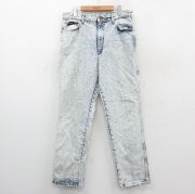W34★古着 h.i.s ジーンズ メンズ 90年代 90s ケミカルウォッシュ USA製 紺他 ネイビー デニム 【spe】 25oct29 中古 ボトムス ジーパン Gパン ロング パンツ