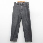 W33★古着 ジーンズ メンズ コットン 黒 ブラック デニム 25nov05 中古 ボトムス ジーパン Gパン ロング パンツ