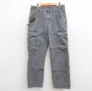 W32★古着 ラングラー ペインター カーゴ パンツ メンズ ダブルニー ダック地 リップストップ コットン グレー【spe】 26mar30