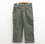 W33★古着 ラングラー ペインター カーゴ パンツ メンズ ダブルニー ダック地 リップストップ コットン 緑【spe】 26mar30