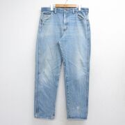 W37★古着 ラングラー ジーンズ メンズ 80年代 80s ヒゲ USA製 ネイビー デニム ストライプ【spe】 26jun25
