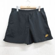 W34★古着 ナイキ NIKE ショート ナイロン パンツ ショーツ メンズ 90年代 90s ビッグロゴ 黒 ブラック 【spe】 25jul18 中古 ボトムス 短パン ショーパン