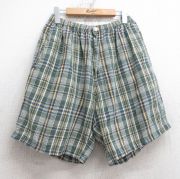 W34★古着 ノーティカ NAUTICA ブランド ショート イージー パンツ ショーツ メンズ 90年代 90s リネン 緑他 グリーン チェック 【spe】 25aug05 中古 ボトムス 短パン ショーパン
