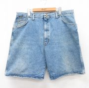 W39★古着 ラングラー Wrangler ショート パンツ ショーツ メンズ 90年代 90s ヒゲ 大きいサイズ コットン USA製 紺 ネイビー デニム 【spe】 25sep03 中古 ボトムス 短パン ショーパン ハーフ