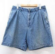 W32★古着 トミーヒルフィガー ショート ブランド パンツ ショーツ メンズ ワンポイントロゴ コットン 紺 デニム【spe】 26mar28