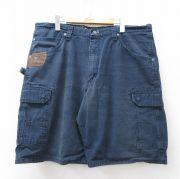 W39★古着 ラングラー ショート カーゴ ペインター パンツ ショーツ メンズ リップストップ コットン 紺【spe】 26mar28