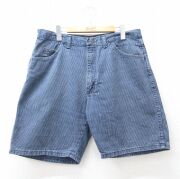 W33★古着 ラングラー ショート パンツ ショーツ メンズ 90年代 90s コットン USA製 紺他 ストライプ【spe】 26apr14