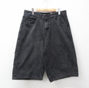W32★古着 ROCAWEAR ハーフ パンツ ショーツ メンズ 黒 デニム【spe】 26apr14