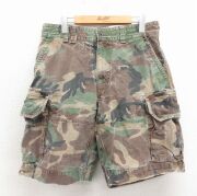 W33★古着 ラルフローレン ショート ブランド ミリタリー カーゴ パンツ ショーツ メンズ ウッドランドカモ コットン 緑 迷彩 すれ加工【spe】 26apr15