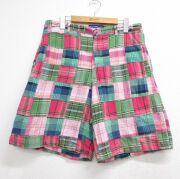 W34★古着 ショート パンツ ショーツ メンズ パッチワーク コットン ピンク チェック【spe】 26may21