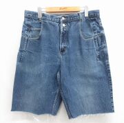 W35★古着 ゲス GUESS ブランド ハーフ パンツ ショーツ メンズ 90年代 90s コットン USA製 タロン ネイビー デニム【spe】 26may27