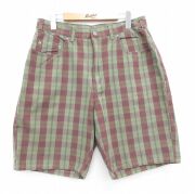 W33★古着 ギャップ GAP ショート パンツ ショーツ メンズ 90年代 90s コットン カーキ チェック【spe】 26jun04