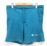 W31★古着 チャンピオン Champion ショート イージー パンツ ショーツ メンズ 80年代 80s ワンポイントロゴ コットン ブルー【spe】 26jun23